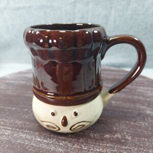 Vintage Takahashi Le Chef  Mug With Embossed Brown Glaze & Whimsical Face Design